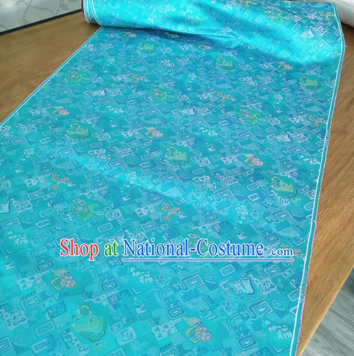 Traditional Chinese Royal Lucky Pattern Design Blue Brocade Silk Fabric Asian Satin Material