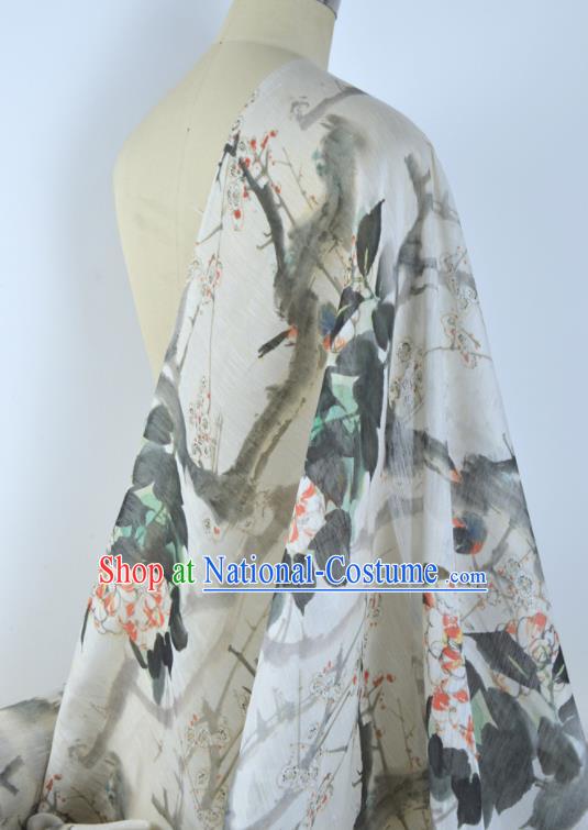 Chinese Traditional Plum Blossom Pattern Design White Silk Fabric Brocade Asian Satin Material