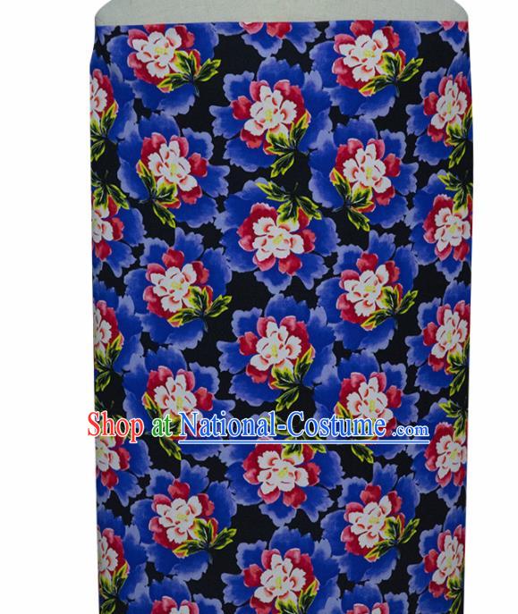 Chinese Traditional Flowers Pattern Design Blue Satin Brocade Fabric Asian Silk Material