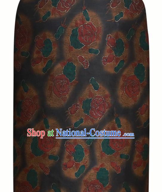 Chinese Traditional Red Roses Pattern Design Satin Brocade Fabric Asian Silk Material