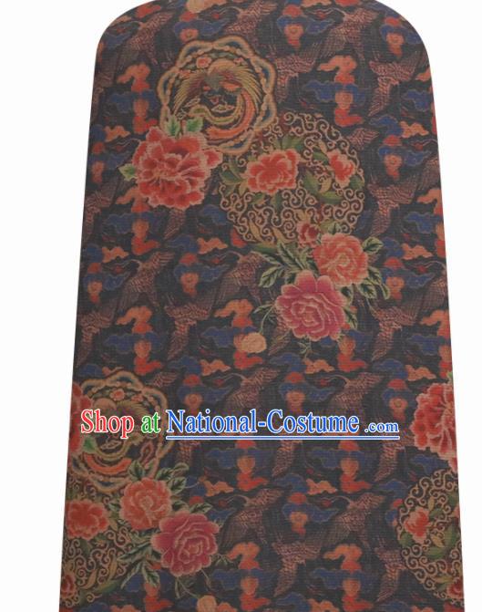 Chinese Traditional Peony Flowers Pattern Design Brown Satin Brocade Fabric Asian Silk Material