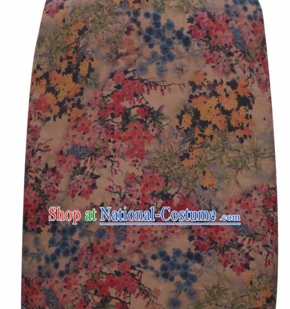 Chinese Traditional Peach Blossom Pattern Design Satin Brocade Fabric Asian Silk Material