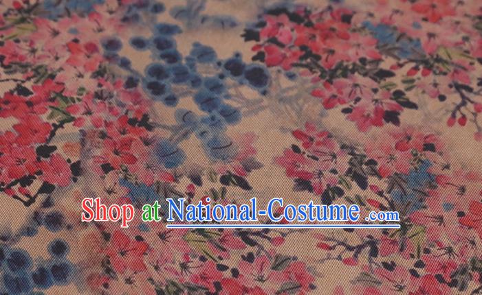 Chinese Traditional Peach Blossom Pattern Design Satin Brocade Fabric Asian Silk Material