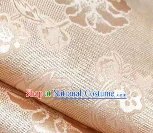 Chinese Traditional Peony Pattern Design Light Pink Satin Brocade Fabric Asian Silk Material