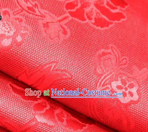 Chinese Traditional Peony Pattern Design Red Satin Brocade Fabric Asian Silk Material