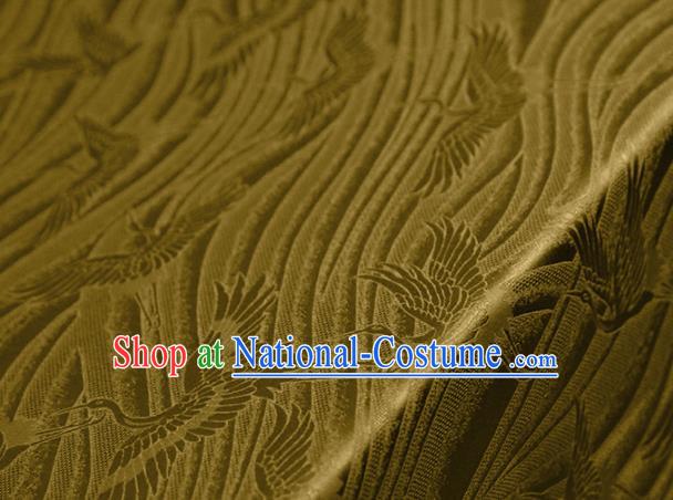 Chinese Traditional Flow Cranes Pattern Design Golden Satin Brocade Fabric Asian Silk Material