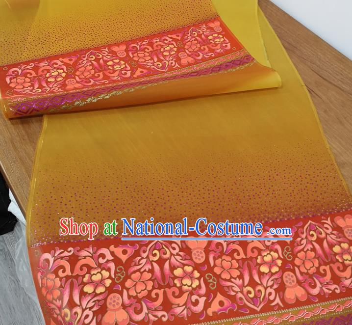 Traditional Chinese Royal Lotus Pattern Design Yellow Silk Fabric Brocade Asian Satin Material