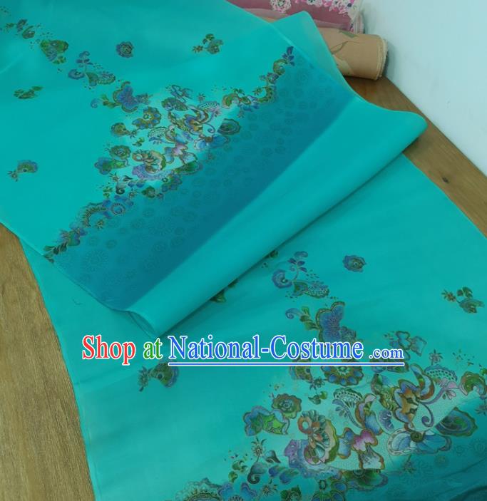 Chinese Traditional Pattern Design Blue Silk Fabric Brocade Asian Satin Material