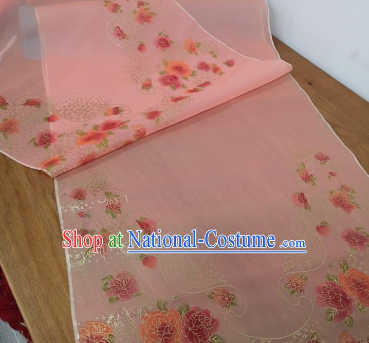 Chinese Traditional Peony Pattern Design Pink Silk Fabric Brocade Asian Satin Material