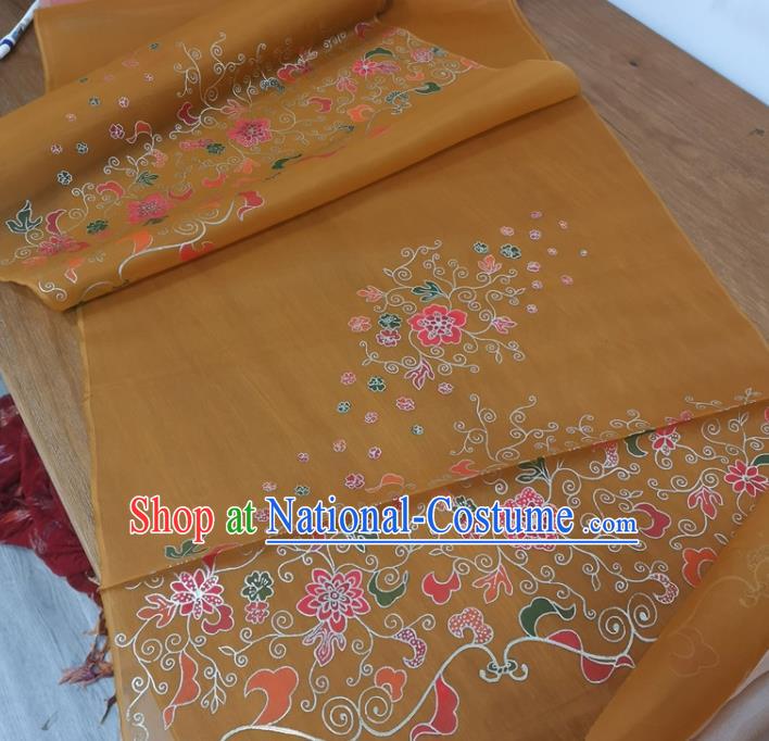 Chinese Traditional Peony Pattern Design Khaki Silk Fabric Brocade Asian Satin Material