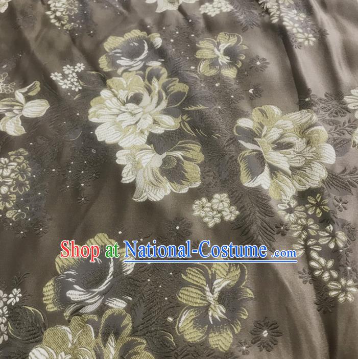 Traditional Chinese Royal Flowers Pattern Design Brown Brocade Silk Fabric Asian Satin Material