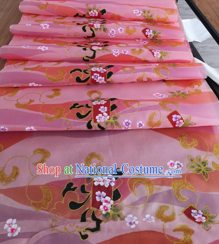 Chinese Traditional Peach Blossom Pattern Design Pink Silk Fabric Brocade Asian Satin Material