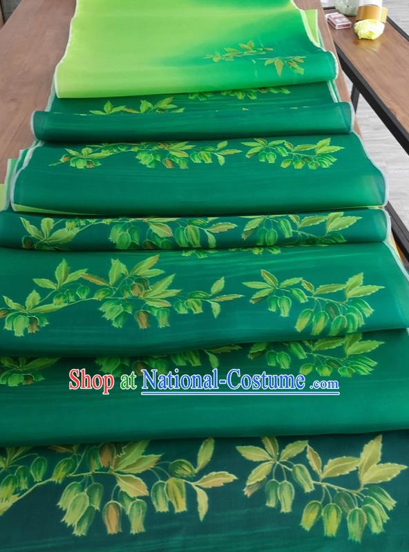 Chinese Traditional Leaf Pattern Design Atrovirens Silk Fabric Brocade Asian Satin Material