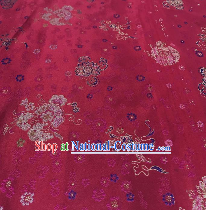 Traditional Chinese Royal Lotus Flowers Pattern Design Rosy Brocade Silk Fabric Asian Satin Material