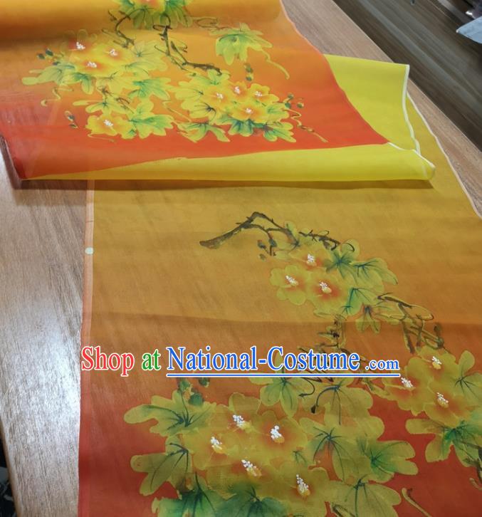 Chinese Traditional Peach Blossom Pattern Design Orange Silk Fabric Brocade Asian Satin Material