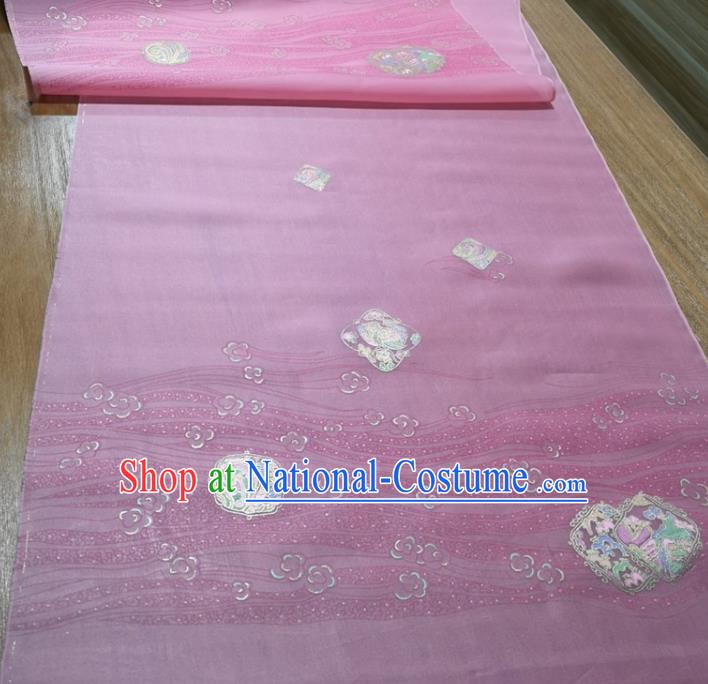 Chinese Traditional Peach Blossom Pattern Design Pink Silk Fabric Brocade Asian Satin Material