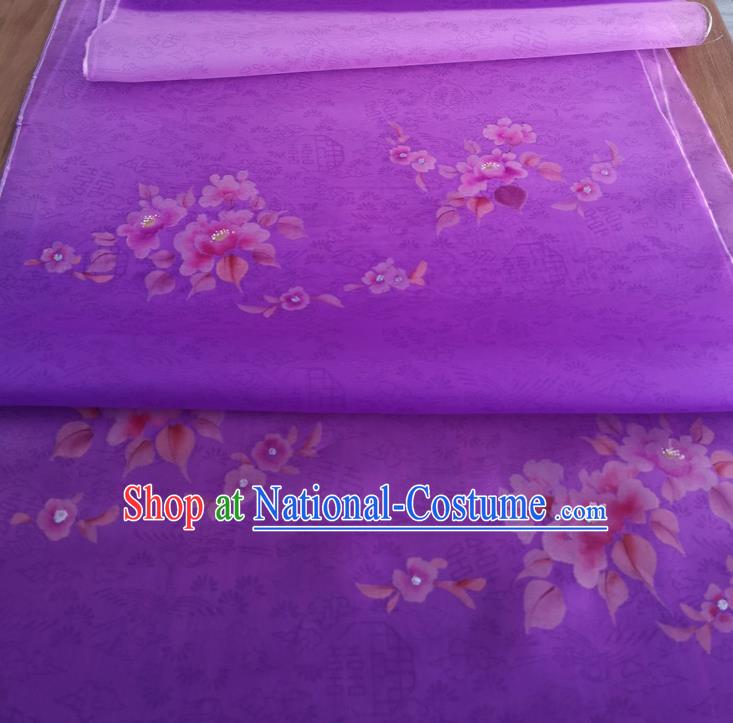 Chinese Traditional Plum Blossom Pattern Design Purple Silk Fabric Brocade Asian Satin Material