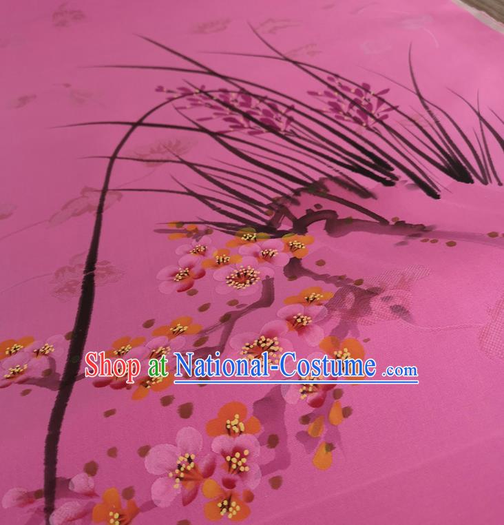 Chinese Traditional Orchid Plum Blossom Pattern Design Pink Silk Fabric Brocade Asian Satin Material