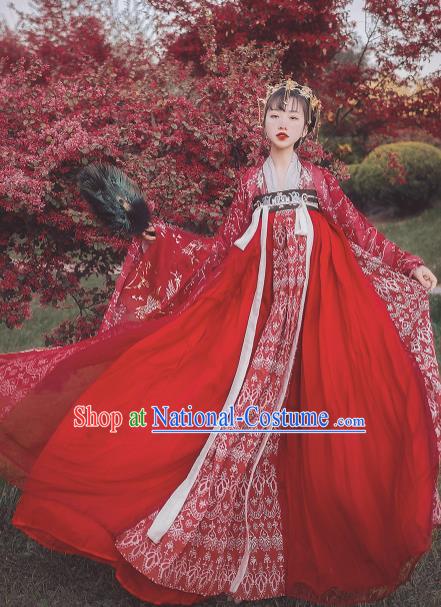 Traditional Chinese Tang Dynasty Wedding Red Hanfu Dress Ancient Bride Replica Costumes for Women