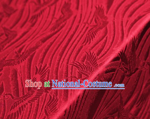 Chinese Traditional Flow Cranes Pattern Design Red Satin Brocade Fabric Asian Silk Material