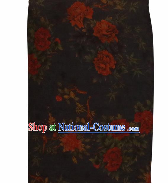 Chinese Traditional Peony Pattern Design Cheongsam Black Satin Brocade Fabric Asian Silk Material