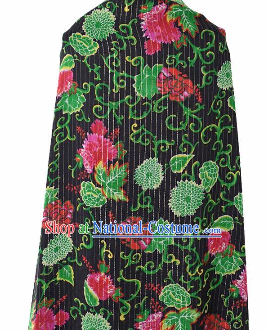 Chinese Traditional Lotus Peony Pattern Design Cheongsam Black Satin Brocade Fabric Asian Silk Material