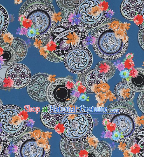 Chinese Traditional Pattern Design Cheongsam Blue Satin Brocade Fabric Asian Silk Material