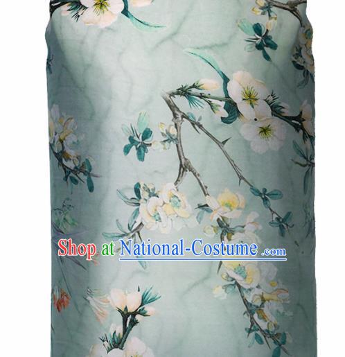 Chinese Traditional Peach Blossom Pattern Design Cheongsam Light Green Satin Brocade Fabric Asian Silk Material