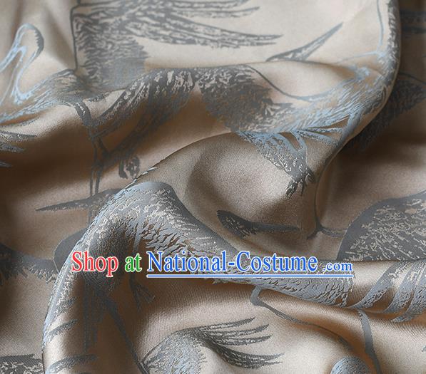 Chinese Traditional Cranes Pattern Design Cheongsam Khaki Satin Brocade Fabric Asian Silk Material