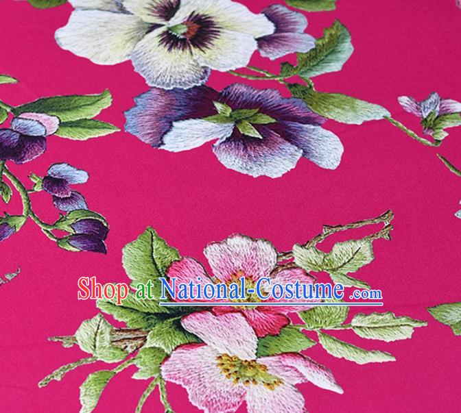 Chinese Traditional Peach Flowers Pattern Design Cheongsam Rosy Satin Brocade Fabric Asian Silk Material