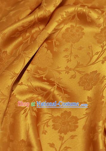 Chinese Traditional Flowers Pattern Design Golden Satin Brocade Fabric Asian Silk Material