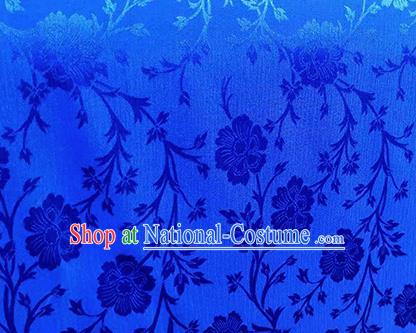 Chinese Traditional Flowers Pattern Design Deep Blue Satin Brocade Fabric Asian Silk Material