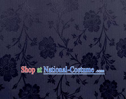 Chinese Traditional Flowers Pattern Design Navy Satin Brocade Fabric Asian Silk Material