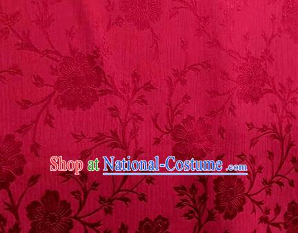 Chinese Traditional Flowers Pattern Design Wine Red Satin Brocade Fabric Asian Silk Material