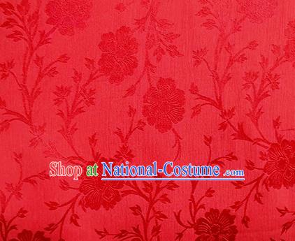 Chinese Traditional Flowers Pattern Design Red Satin Brocade Fabric Asian Silk Material