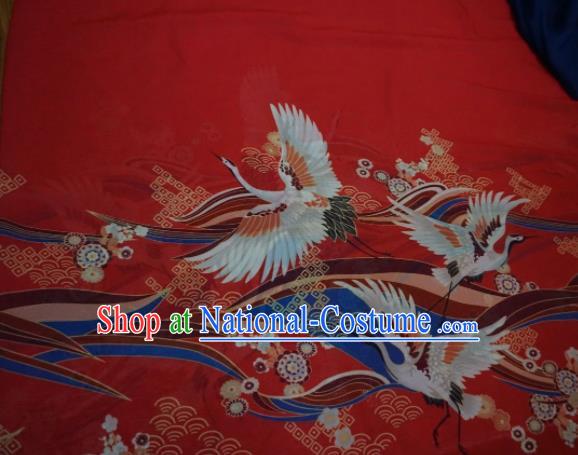 Chinese Traditional Crane Pattern Design Red Chiffon Hanfu Brocade Fabric Asian Silk Material