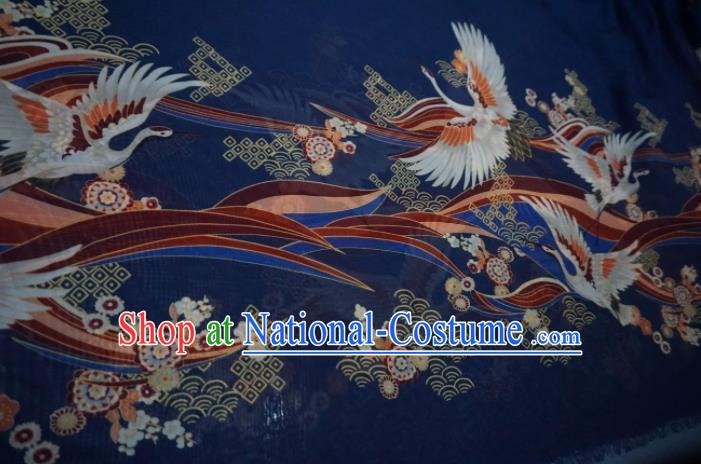 Chinese Traditional Crane Pattern Design Royalblue Chiffon Hanfu Brocade Fabric Asian Silk Material