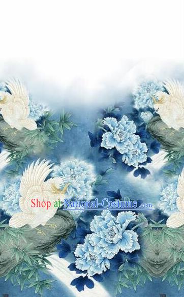 Chinese Traditional Blue Peony Pattern Design Satin Hanfu Brocade Fabric Asian Silk Material