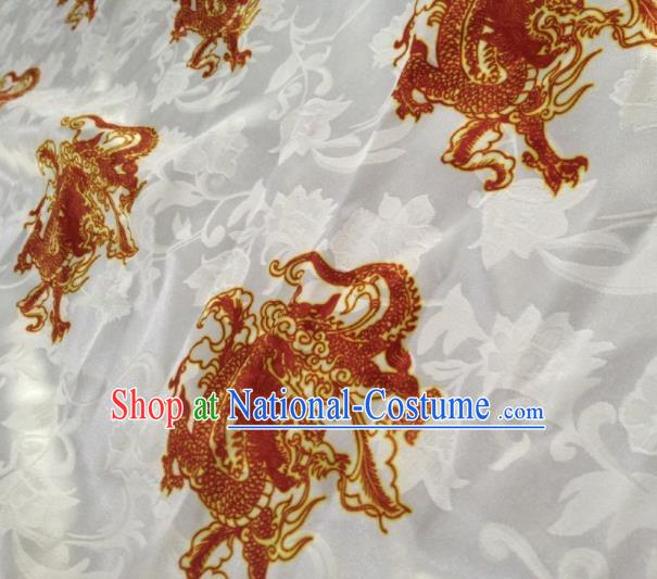 Chinese Traditional Dragon Boat Pattern Design White Satin Hanfu Brocade Fabric Asian Silk Material