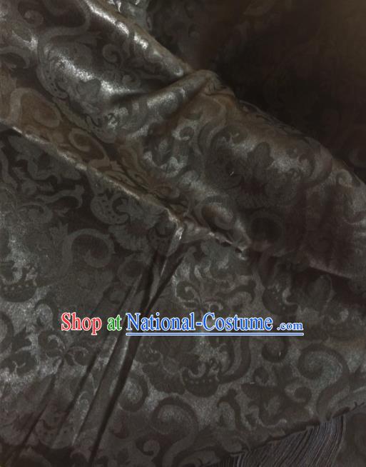 Chinese Traditional Scroll Pattern Design Black Satin Hanfu Brocade Fabric Asian Silk Material