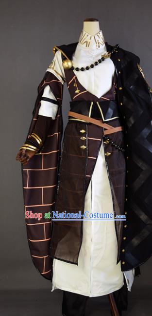 Chinese Ancient Cosplay Monk Knight Brown Clothing Traditional Hanfu Swordsman Costume for Men