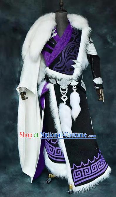 Chinese Ancient Drama Cosplay Taoist Priest King Black Clothing Traditional Hanfu Swordsman Costume for Men