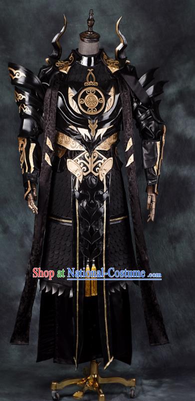 Chinese Ancient Drama Cosplay General Armor Taoist Priest Black Clothing Traditional Hanfu Swordsman Costume for Men