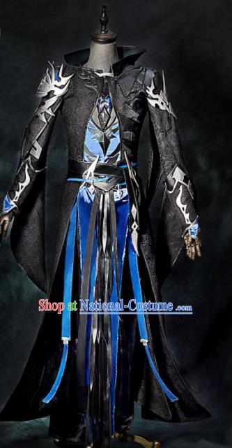 Chinese Ancient Drama Cosplay General Black Clothing Traditional Hanfu Swordsman Costume for Men