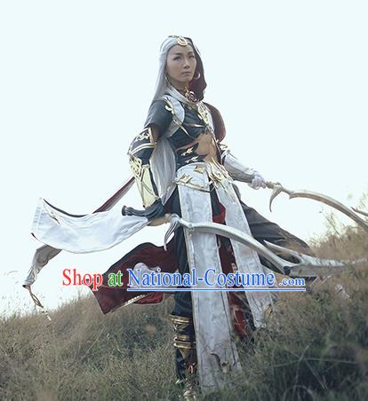 Chinese Ancient Cosplay Knight White Clothing Traditional Hanfu Swordsman Costume for Men