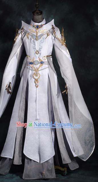 Chinese Ancient Drama Cosplay General White Clothing Traditional Hanfu Swordsman Costume for Men