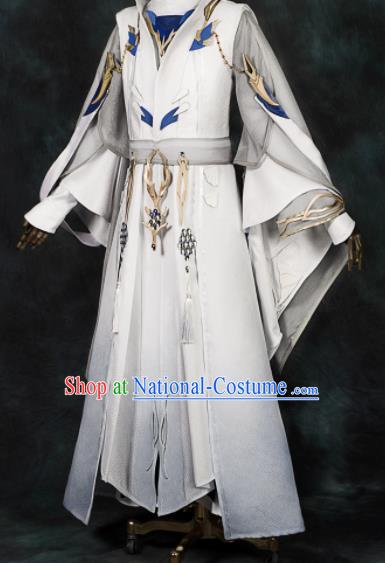 Chinese Ancient Drama Cosplay Royal Highness General White Clothing Traditional Hanfu Swordsman Costume for Men