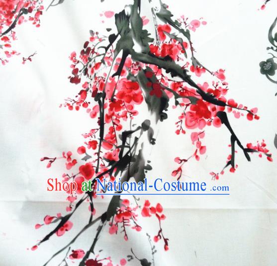 Chinese Traditional Red Plum Pattern Design Satin Hanfu Brocade Fabric Asian Silk Material