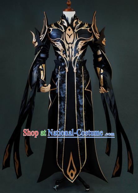 Chinese Ancient Drama Cosplay Taoist General Black Armor Clothing Traditional Hanfu Swordsman Costume for Men