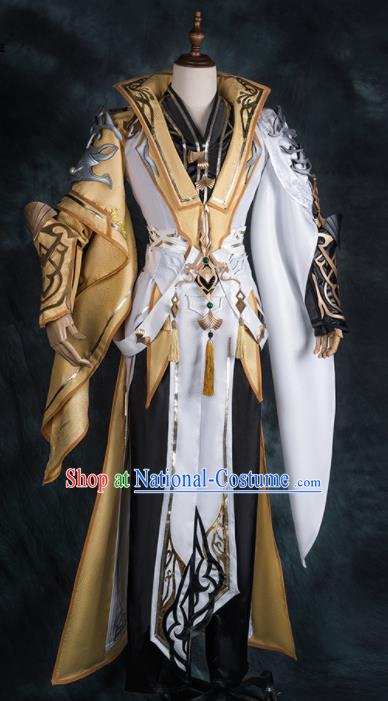 Chinese Ancient Drama Cosplay General Golden Armor Clothing Traditional Hanfu Swordsman Costume for Men